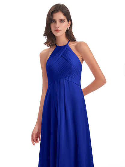 Ellison Floor Length Halter Keyhole Chiffon Bridesmaid Dresses
