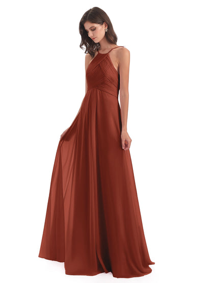 Ellison Floor Length Halter Keyhole Chiffon Bridesmaid Dresses