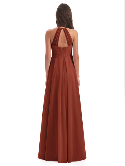 Ellison Floor Length Halter Keyhole Chiffon Bridesmaid Dresses
