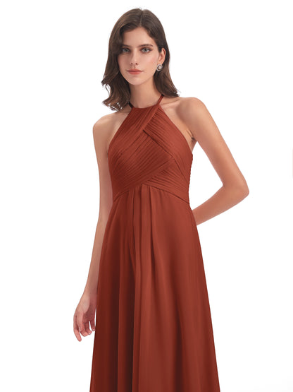 Ellison Floor Length Halter Keyhole Chiffon Bridesmaid Dresses