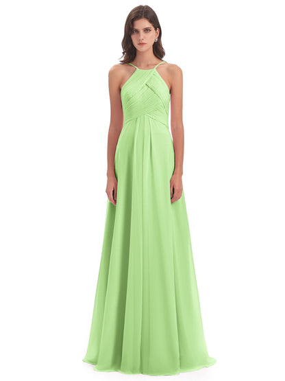 Ellison Floor Length Halter Keyhole Chiffon Bridesmaid Dresses