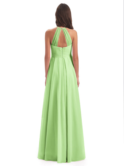 Ellison Floor Length Halter Keyhole Chiffon Bridesmaid Dresses