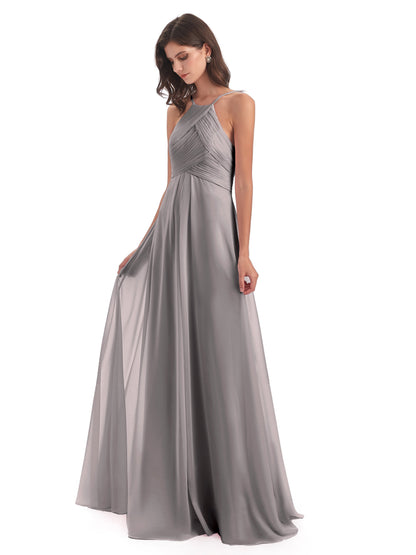 Ellison Floor Length Halter Keyhole Chiffon Bridesmaid Dresses