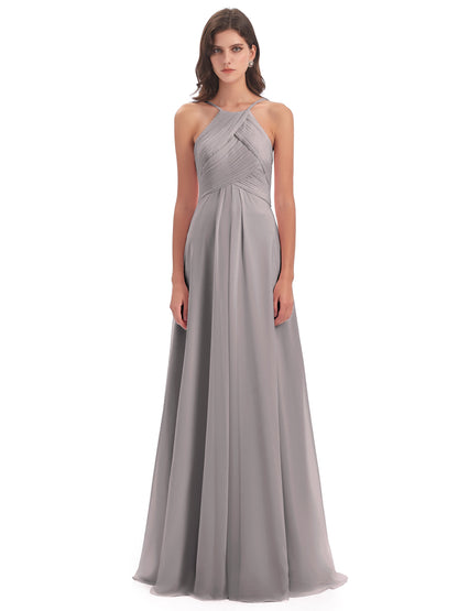 Ellison Floor Length Halter Keyhole Chiffon Bridesmaid Dresses