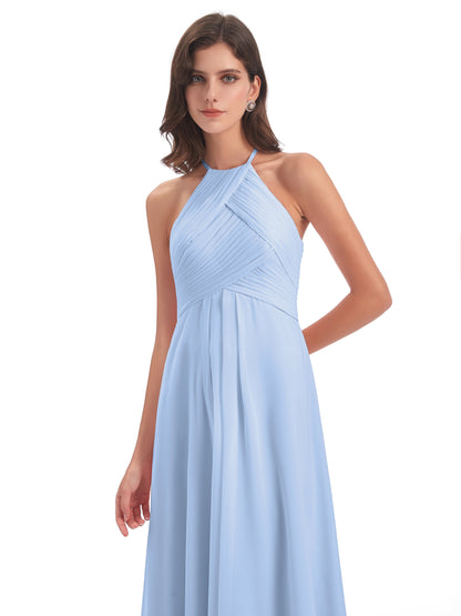Ellison Floor Length Halter Keyhole Chiffon Bridesmaid Dresses