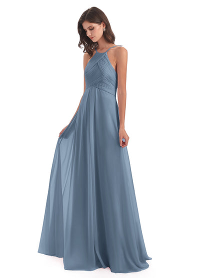 Ellison Floor Length Halter Keyhole Chiffon Bridesmaid Dresses