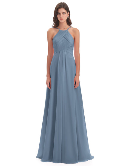 Ellison Floor Length Halter Keyhole Chiffon Bridesmaid Dresses