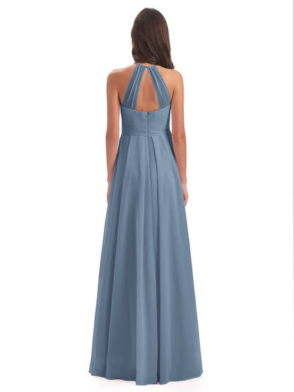 Ellison Floor Length Halter Keyhole Chiffon Bridesmaid Dresses