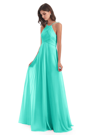 Ellison Floor Length Halter Keyhole Chiffon Bridesmaid Dresses
