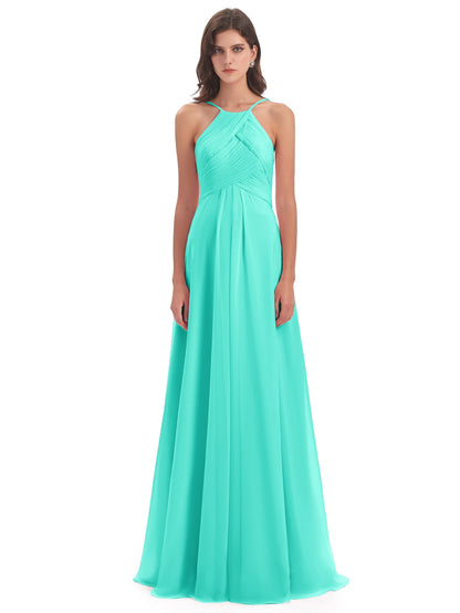 Ellison Floor Length Halter Keyhole Chiffon Bridesmaid Dresses