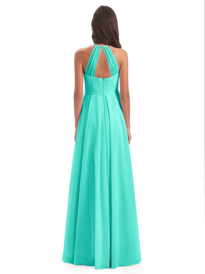 Ellison Floor Length Halter Keyhole Chiffon Bridesmaid Dresses