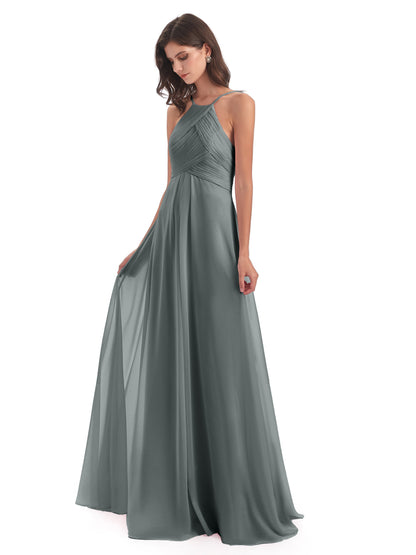Ellison Floor Length Halter Keyhole Chiffon Bridesmaid Dresses
