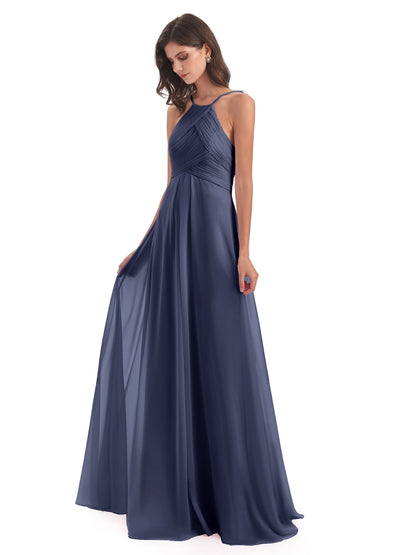 Ellison Floor Length Halter Keyhole Chiffon Bridesmaid Dresses