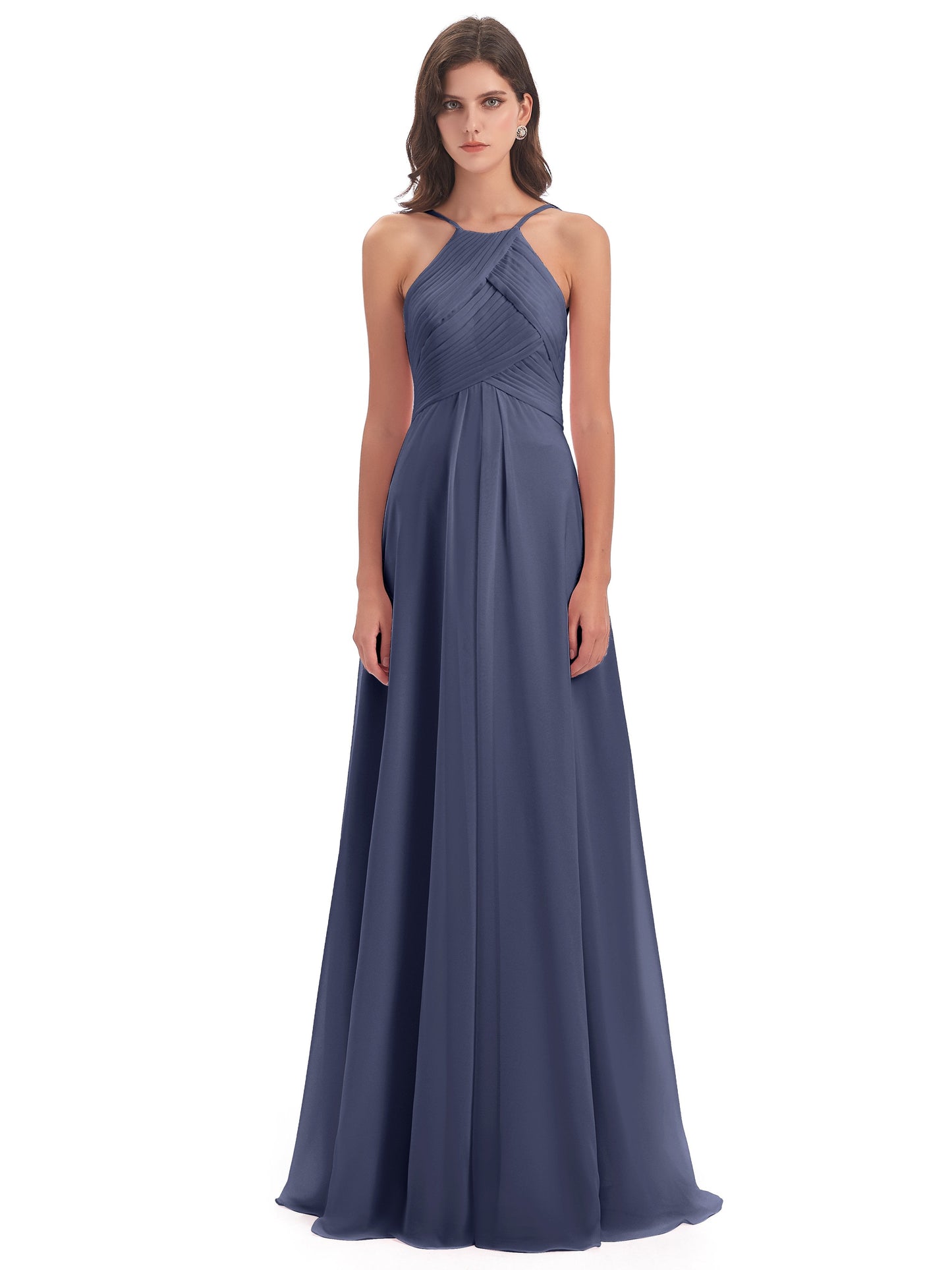 Ellison Floor Length Halter Keyhole Chiffon Bridesmaid Dresses