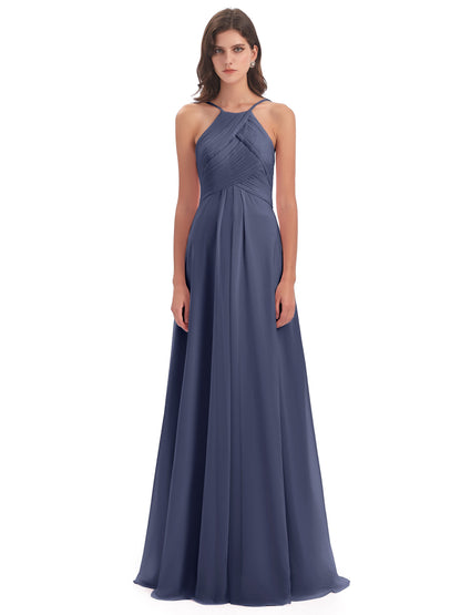 Ellison Floor Length Halter Keyhole Chiffon Bridesmaid Dresses