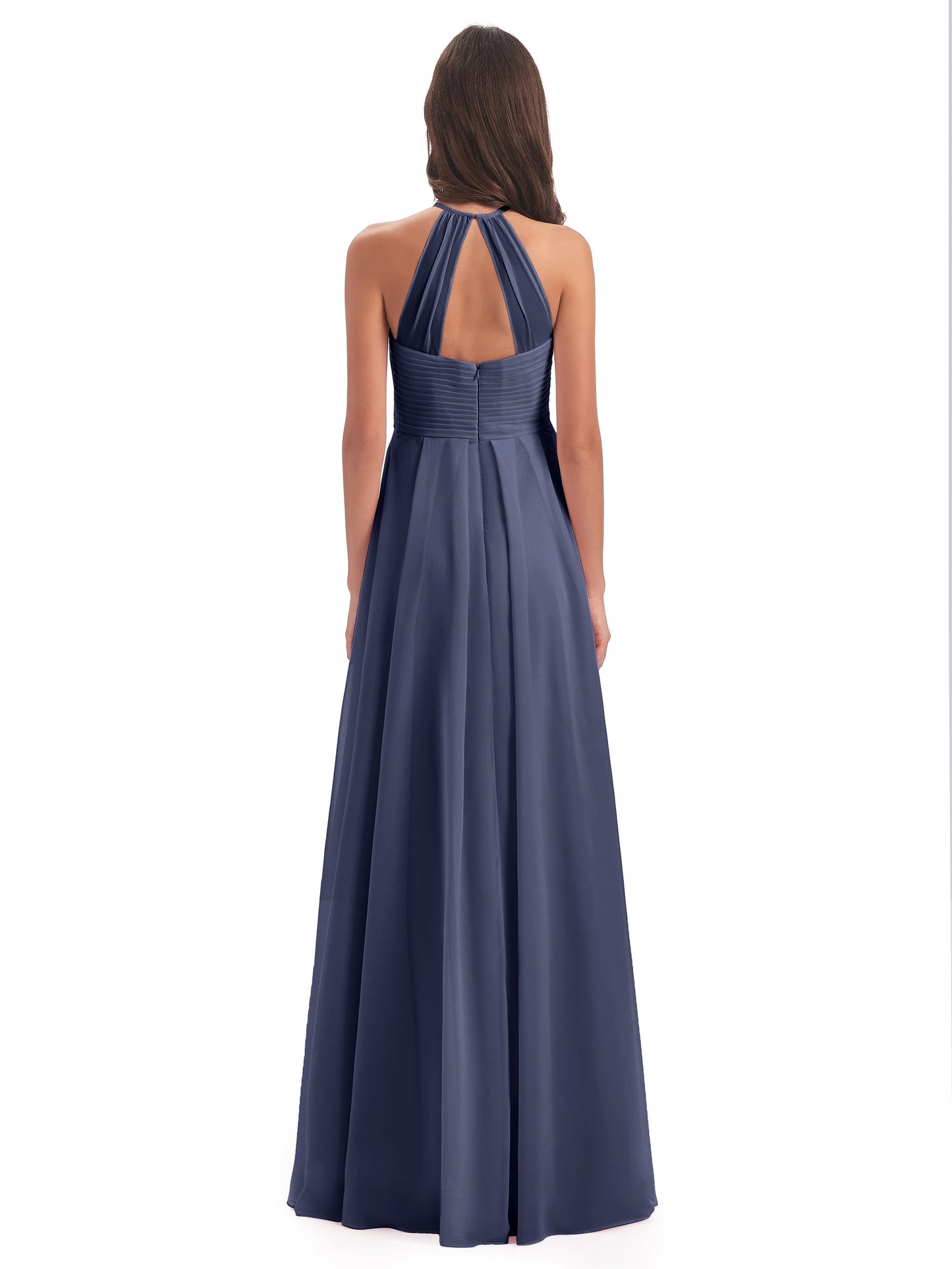 Ellison Floor Length Halter Keyhole Chiffon Bridesmaid Dresses