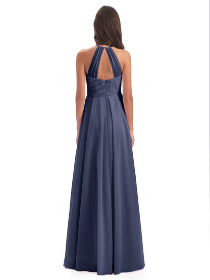 Ellison Floor Length Halter Keyhole Chiffon Bridesmaid Dresses