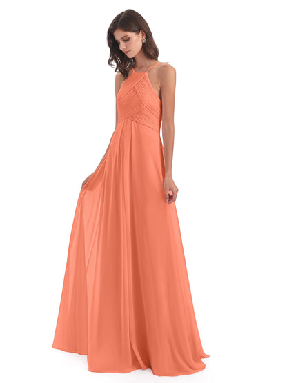 Ellison Floor Length Halter Keyhole Chiffon Bridesmaid Dresses