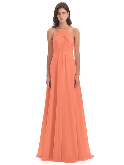 Ellison Floor Length Halter Keyhole Chiffon Bridesmaid Dresses