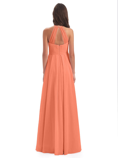 Ellison Floor Length Halter Keyhole Chiffon Bridesmaid Dresses
