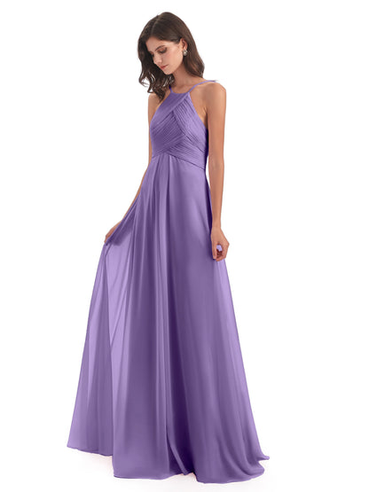 Ellison Floor Length Halter Keyhole Chiffon Bridesmaid Dresses