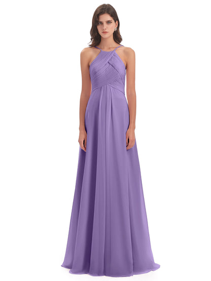 Ellison Floor Length Halter Keyhole Chiffon Bridesmaid Dresses