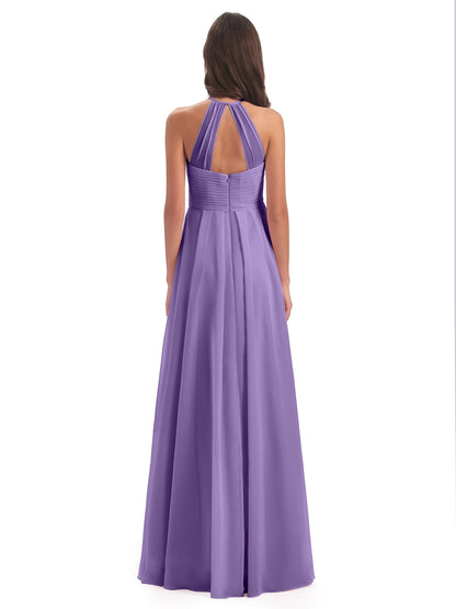 Ellison Floor Length Halter Keyhole Chiffon Bridesmaid Dresses