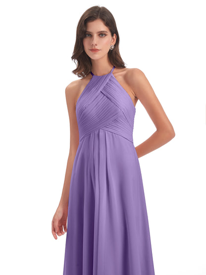 Ellison Floor Length Halter Keyhole Chiffon Bridesmaid Dresses