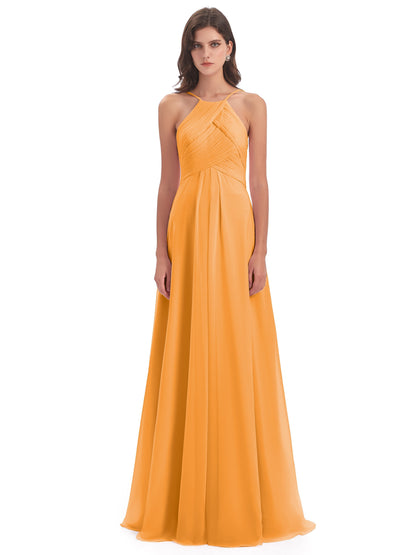 Ellison Floor Length Halter Keyhole Chiffon Bridesmaid Dresses