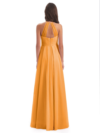 Ellison Floor Length Halter Keyhole Chiffon Bridesmaid Dresses