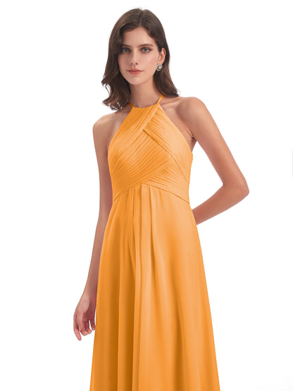 Ellison Floor Length Halter Keyhole Chiffon Bridesmaid Dresses