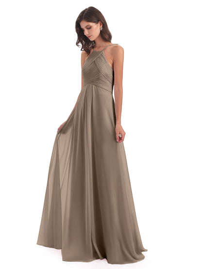 Ellison Floor Length Halter Keyhole Chiffon Bridesmaid Dresses