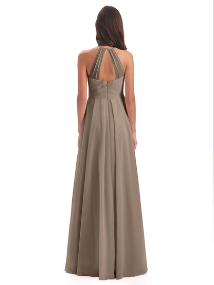 Ellison Floor Length Halter Keyhole Chiffon Bridesmaid Dresses