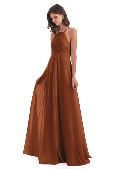 Ellison Floor Length Halter Keyhole Chiffon Bridesmaid Dresses