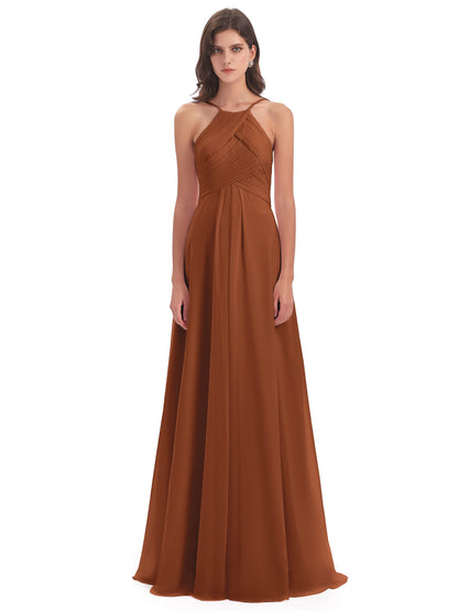 Ellison Floor Length Halter Keyhole Chiffon Bridesmaid Dresses