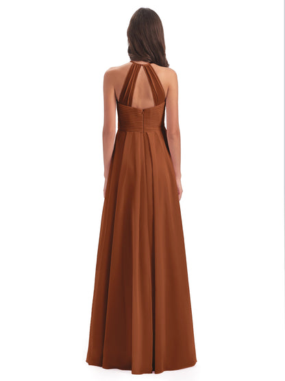 Ellison Floor Length Halter Keyhole Chiffon Bridesmaid Dresses