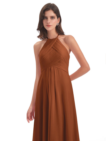 Ellison Floor Length Halter Keyhole Chiffon Bridesmaid Dresses