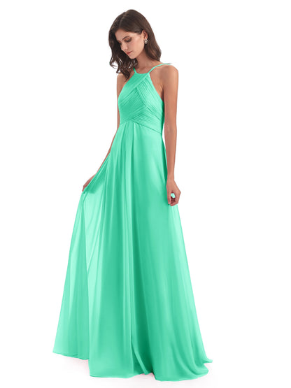 Ellison Floor Length Halter Keyhole Chiffon Bridesmaid Dresses