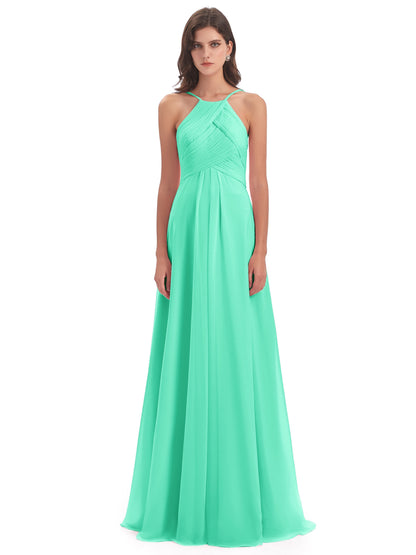 Ellison Floor Length Halter Keyhole Chiffon Bridesmaid Dresses