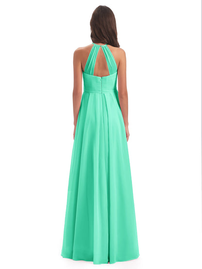 Ellison Floor Length Halter Keyhole Chiffon Bridesmaid Dresses