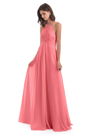 Ellison Floor Length Halter Keyhole Chiffon Bridesmaid Dresses