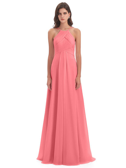 Ellison Floor Length Halter Keyhole Chiffon Bridesmaid Dresses