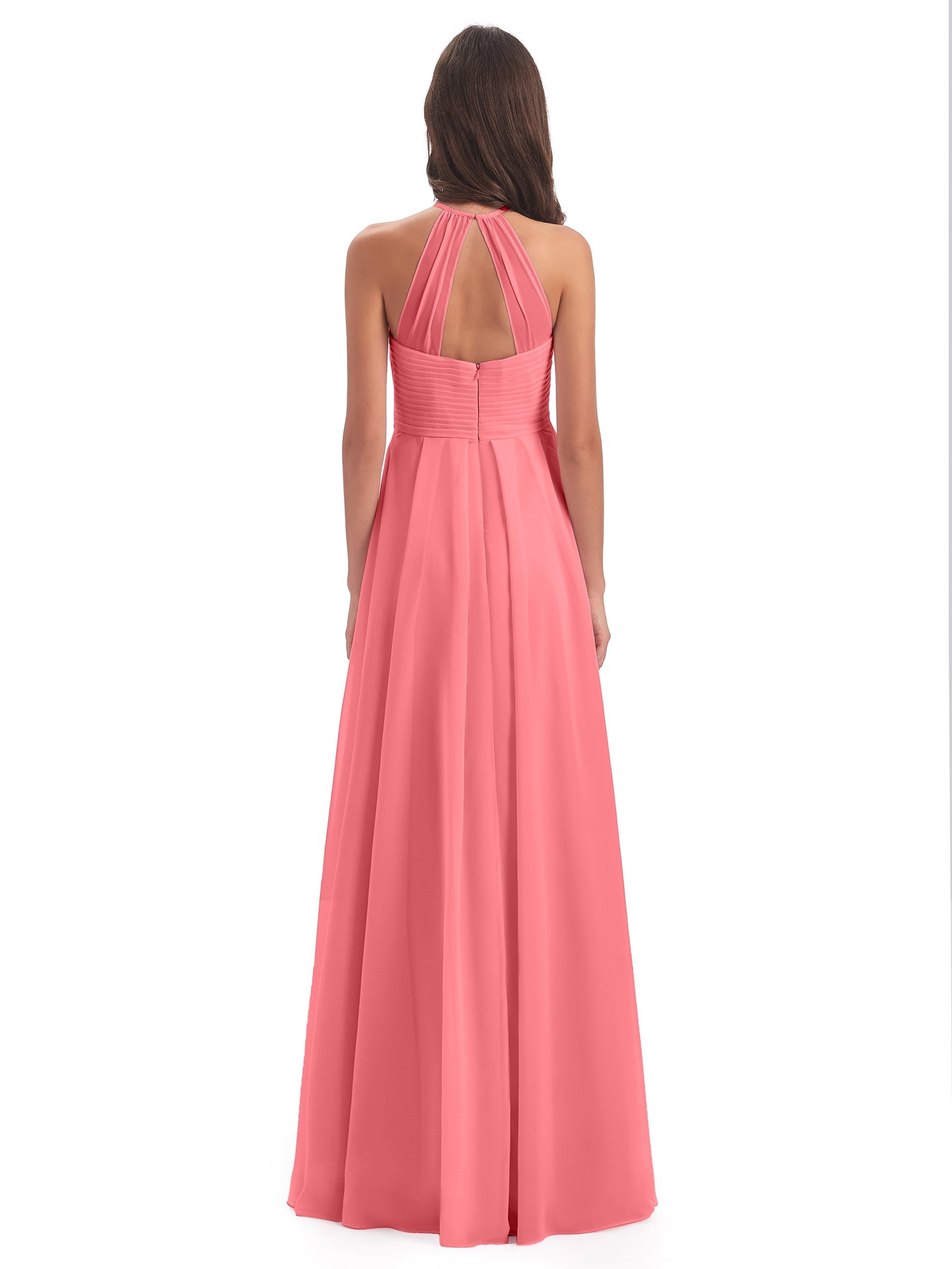 Ellison Floor Length Halter Keyhole Chiffon Bridesmaid Dresses