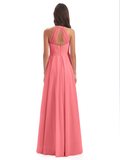 Ellison Floor Length Halter Keyhole Chiffon Bridesmaid Dresses