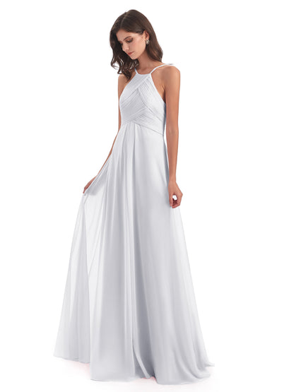 Ellison Floor Length Halter Keyhole Chiffon Bridesmaid Dresses