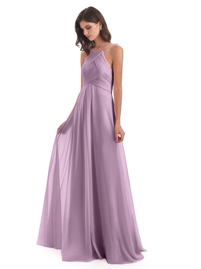 Ellison Floor Length Halter Keyhole Chiffon Bridesmaid Dresses