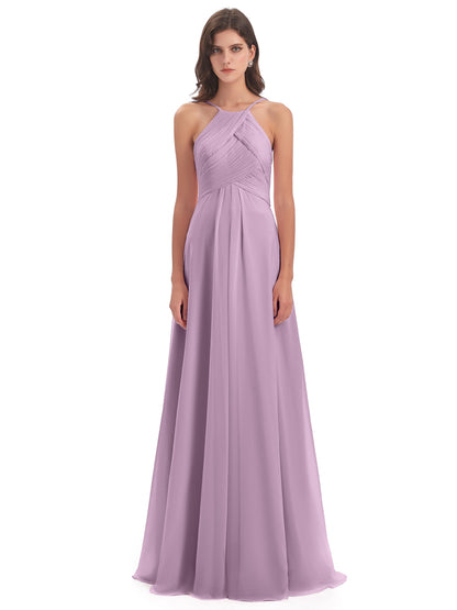 Ellison Floor Length Halter Keyhole Chiffon Bridesmaid Dresses