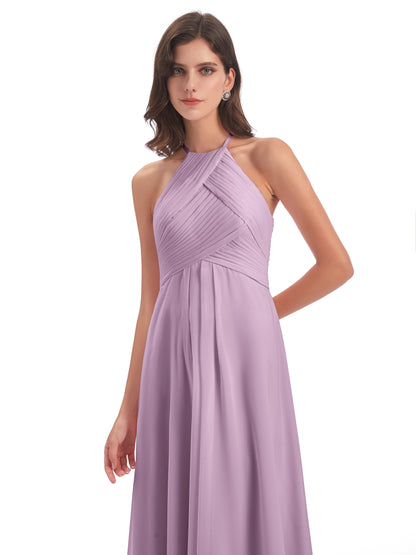 Ellison Floor Length Halter Keyhole Chiffon Bridesmaid Dresses