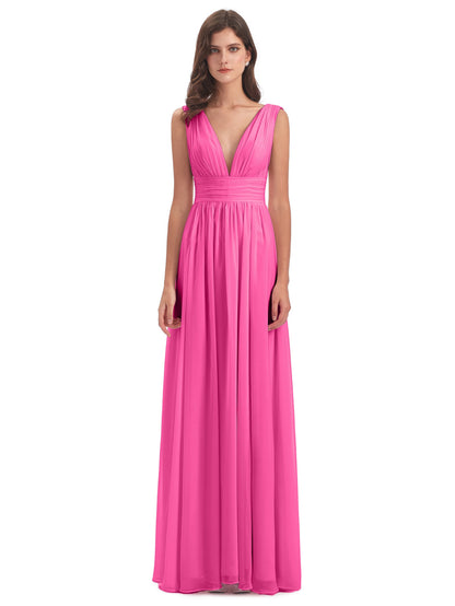 Emma Floor Length V Neck Split Chiffon Bridesmaid Dresses