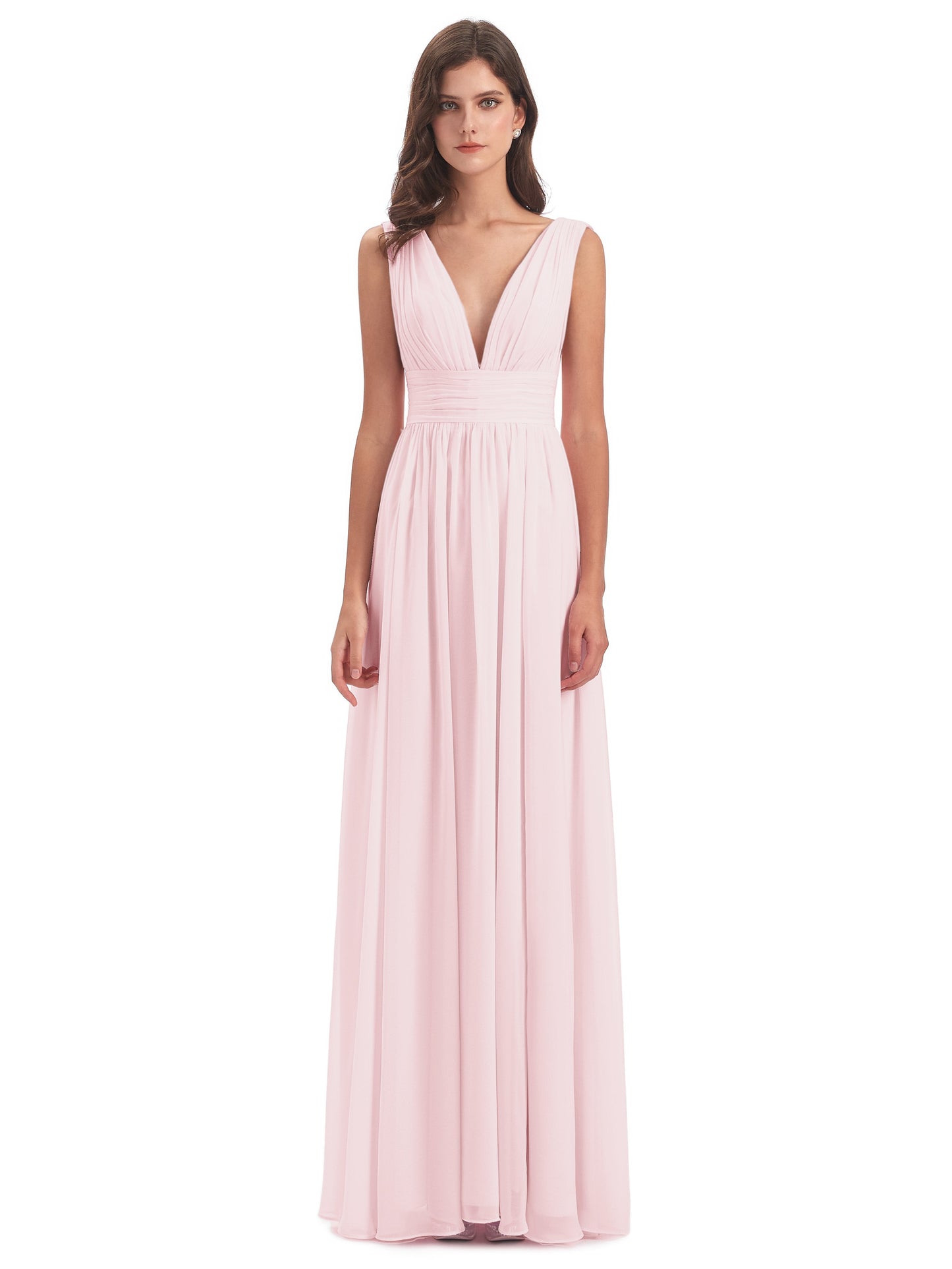Emma Floor Length V Neck Split Chiffon Bridesmaid Dresses